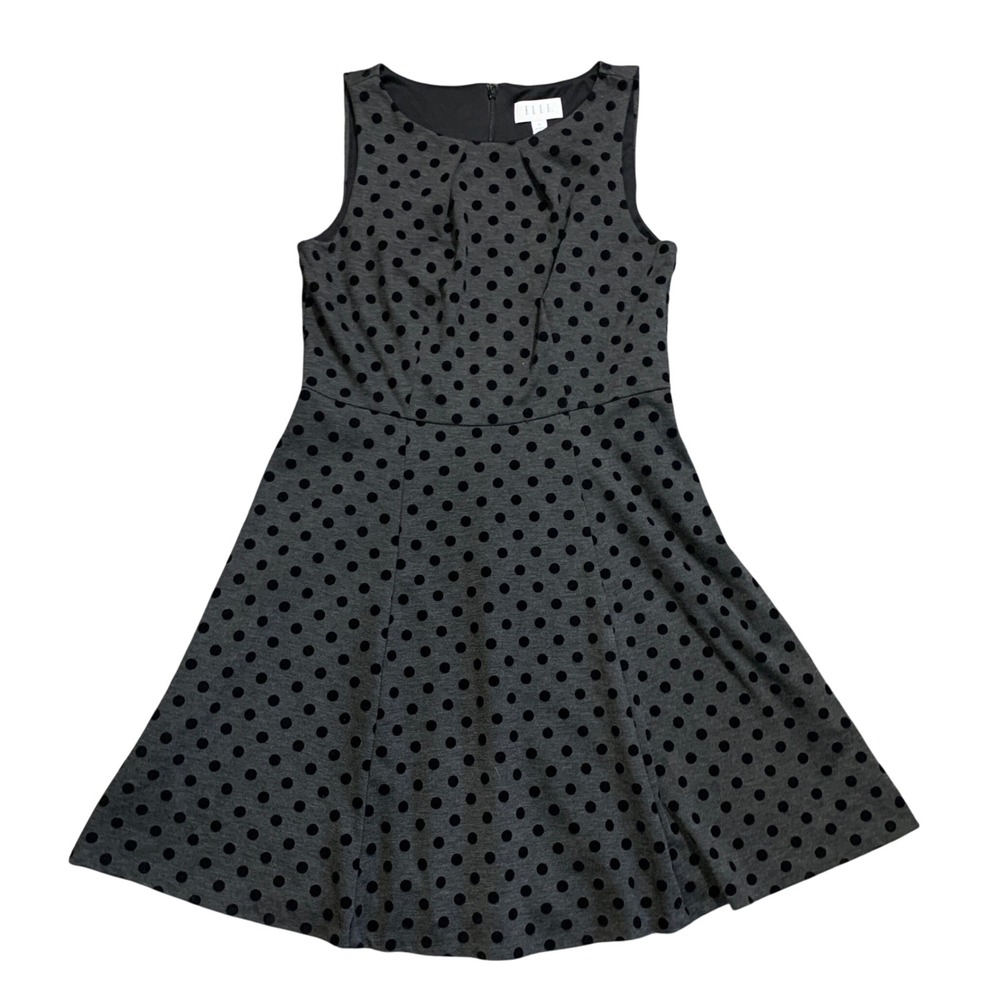 ELLE Fit & Flare Dress Black Polka Dot Sleeveless Career Casual Party‎ Medium